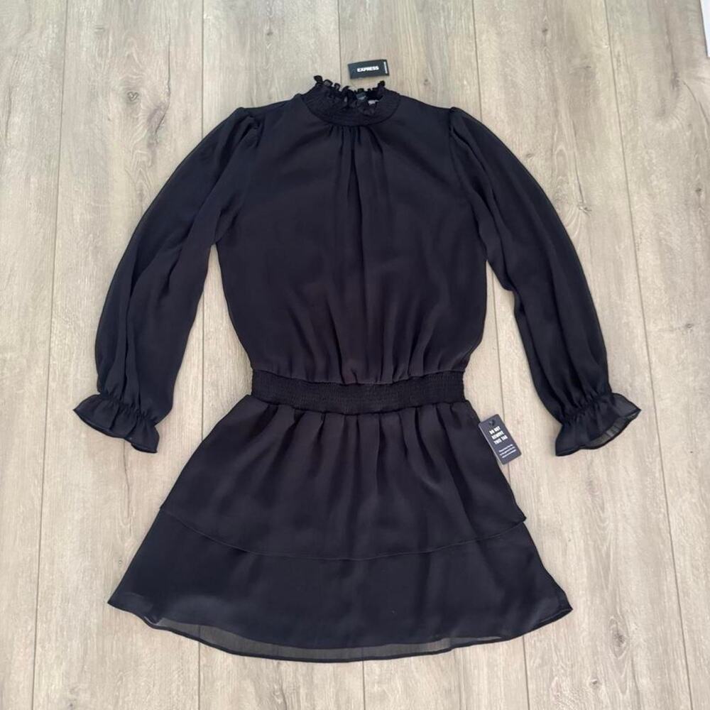 Black mini dress with ruffle